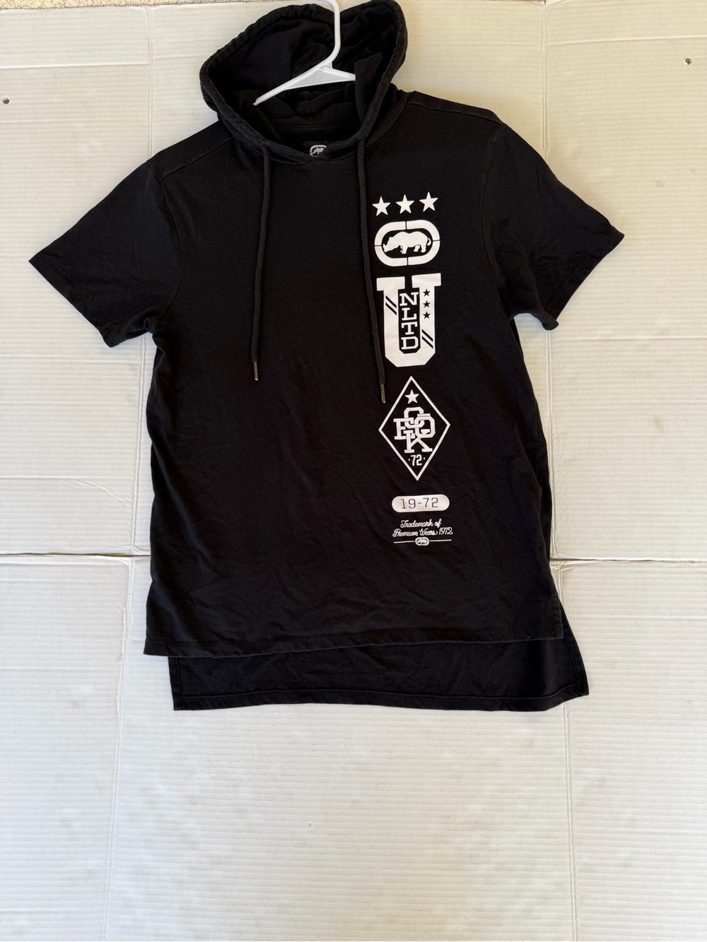 Ecko Unlimited Black Short Sleeve Hoodie with Red Size Tab